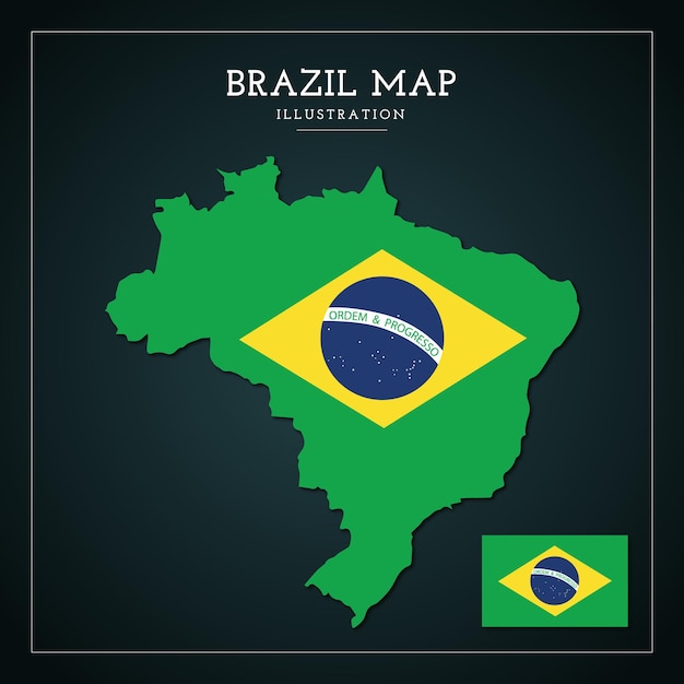 Vector ilustración de vector de mapa de bandera de brasil 3d