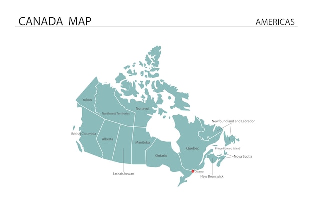 ilustración de vector de mapa de canadá El mapa tiene todas las provincias y marca la ciudad capital de canadá