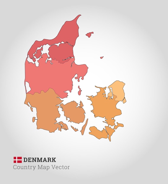 Ilustración de vector de mapa colorido de dinamarca