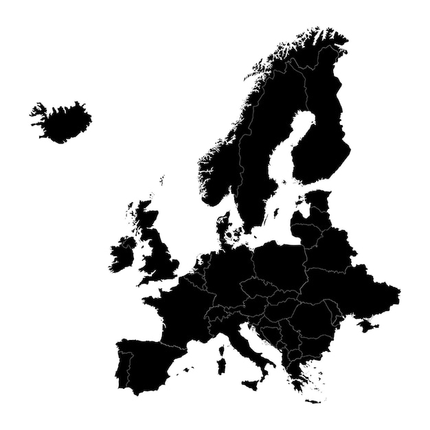 Vector ilustración de vector de mapa de europa negro