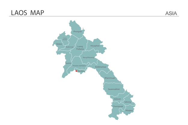 Ilustración de vector de mapa de Laos El mapa tiene toda la provincia y marca la ciudad capital de Laos
