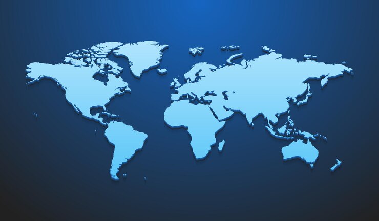 Vector ilustración de vector de maqueta de mapa del mundo para infografías sobre fondo azul oscuro.