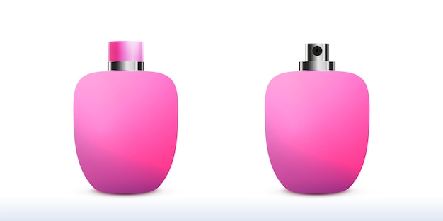 Ilustración de vector de maqueta de spray de botella de perfume Colección de diseño de frasco rosa con tapa abierta