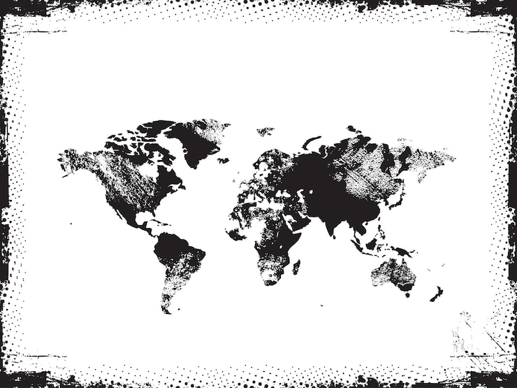 Vector ilustración de vector de marco de salpicaduras de tinta de mapa mundial