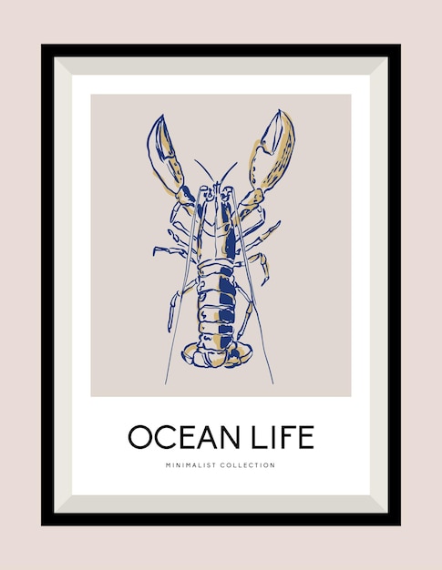 Ilustración de vector marino para diseño de carteles, postales, arte de pared, banner, fondo, marca
