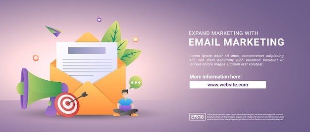Ilustración de vector de marketing por correo electrónico y concepto de mensaje. Enviar mensaje y señal de notificación de mensaje.