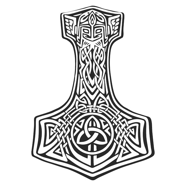 Vector ilustración de vector de martillo de thor de mjellner en estilo gráfico tatuaje de imágenes prediseñadas martillo de dios