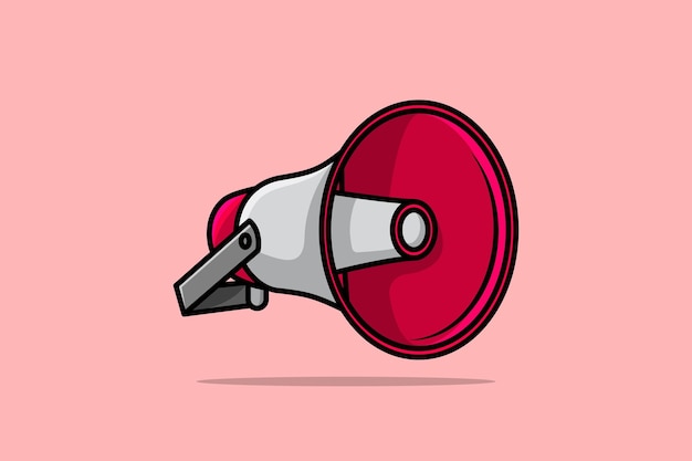 Ilustración de vector de megáfono. Diseño de icono de objeto de altavoz de anuncio sobre fondo rosa.