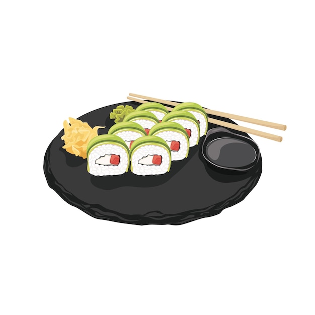 Ilustración de vector de menú de comida japonesa de sushi