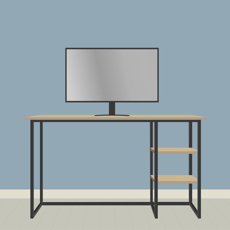 Vector ilustración de vector de mesa de computadora de loft con monitor