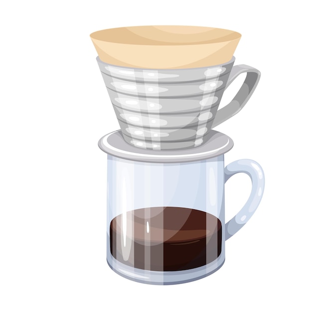 Ilustración de vector de método de preparación de café de goteo de onda kalita