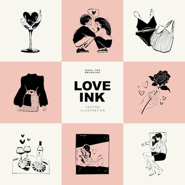 Ilustración de vector de moda dibujada a mano romántica Diseño de tarjeta de amor Lindo doodle romántico