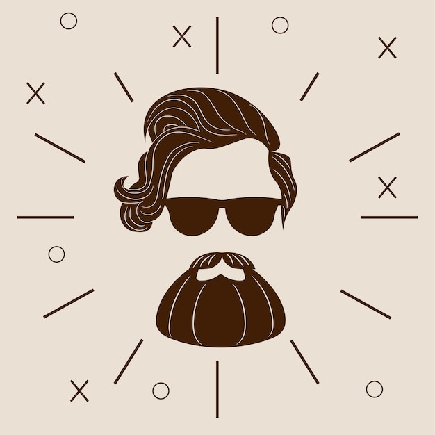 Ilustración de vector de moda silueta hipster barbudo eps 10 aislado sobre fondo blanco