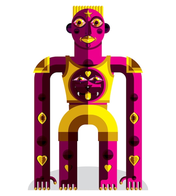 Ilustración de vector modernista de bestia extraña, avatar de estilo cubismo geométrico aislado sobre fondo blanco. Extraña imagen de personaje hecha en diseño plano.