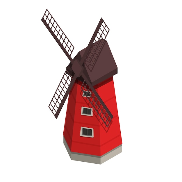 Vector ilustración de vector de molino de viento rojo isométrico