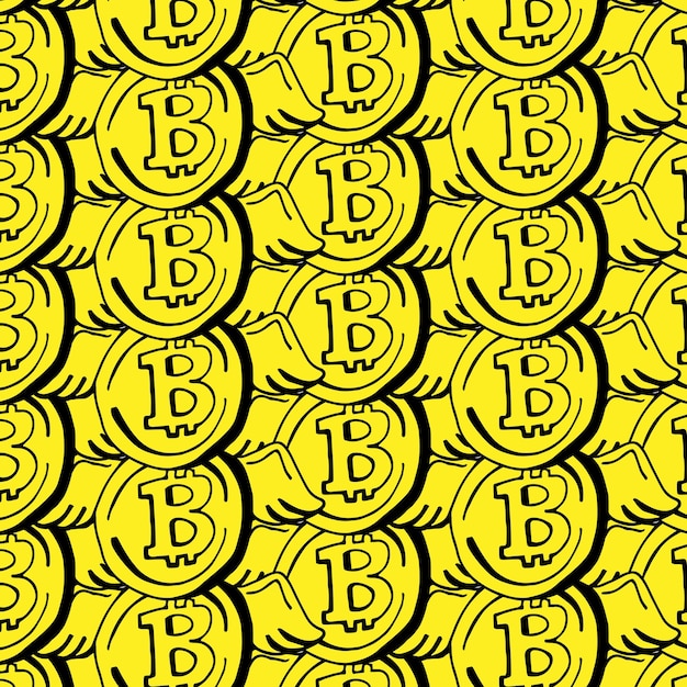 Ilustración de vector de moneda Bitcoin. Volando monedas de oro de patrones sin fisuras