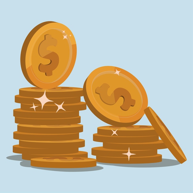 Ilustración de vector de monedas de oro de dólar Concepto financiero y de moneda