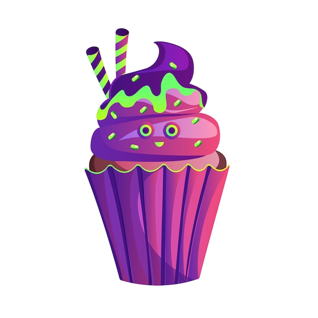 Ilustración de vector de monstruo de cupcake lindo cupcake de halloween