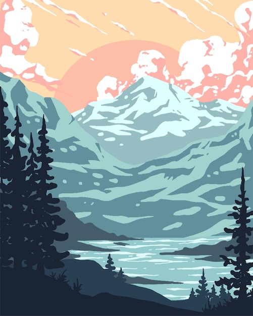 Ilustración de vector de montañas rocosas al atardecer