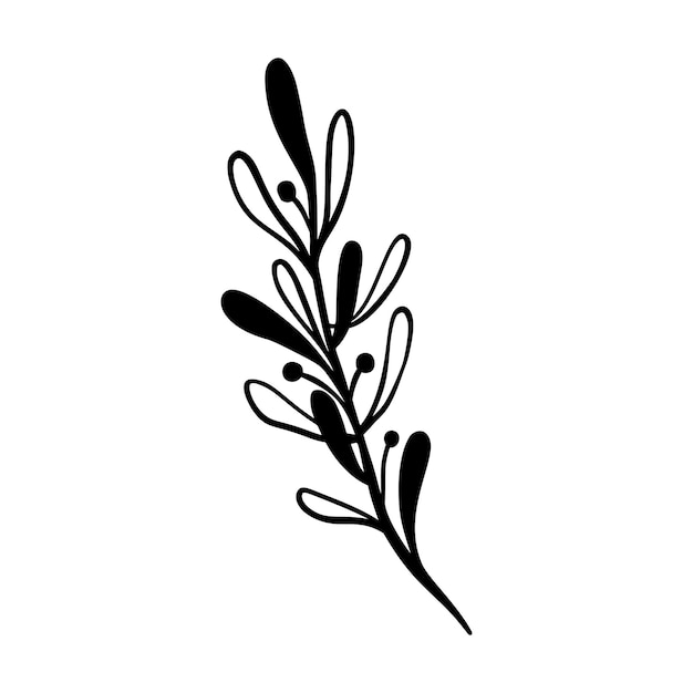 Ilustración de vector de muérdago. Ilex floral dibujado a mano. Elemento lineal de Navidad en estilo moderno. Silueta elegante aislado sobre fondo blanco. Arte de línea de muérdago para invitación, tarjeta, cartel.