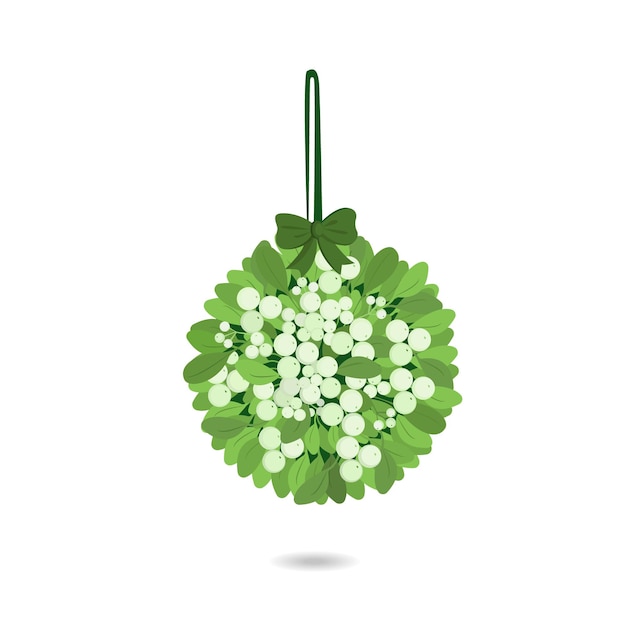 Ilustración de vector de muérdago de ramitas de muérdago colgantes con bayas y lazo verde aislado