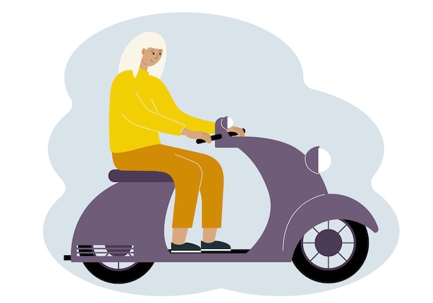 Ilustración de vector de una mujer elegante en un scooter