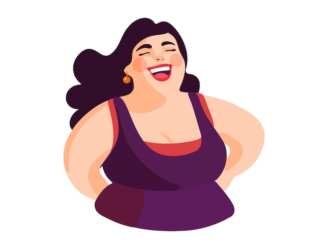 Vector ilustración de vector de mujer gorda riendo sobre un fondo blanco