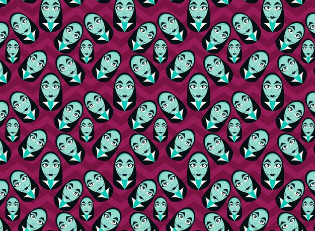 Ilustración de vector de mujer gótica para fondos y telas patrón repetir horror chica púrpura