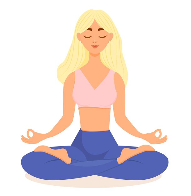 Ilustración de vector de una mujer haciendo asanas El concepto de estilo de vida saludable de deportes de meditación de yoga