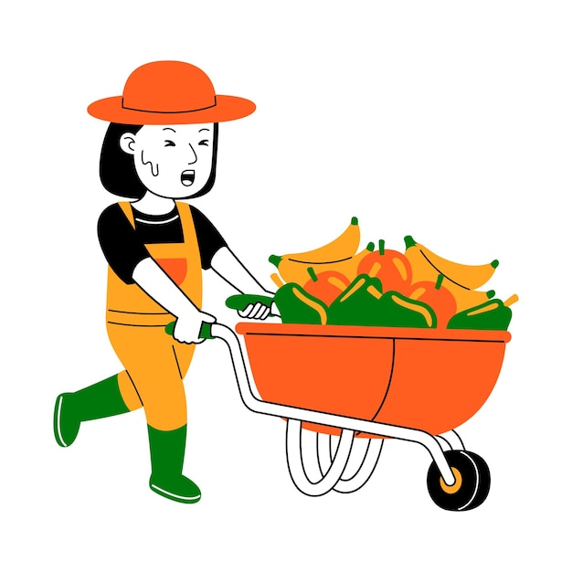 Ilustración de vector de mujer joven agricultor