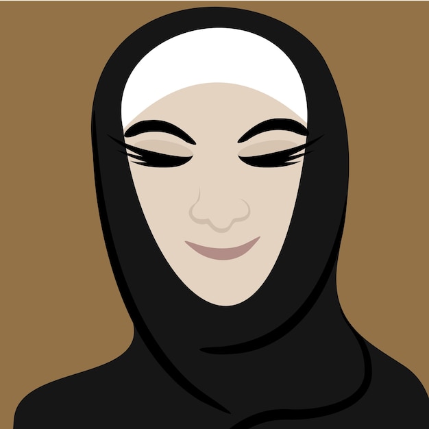 Ilustración de vector de mujer musulmana en hiyab sobre fondo beige.