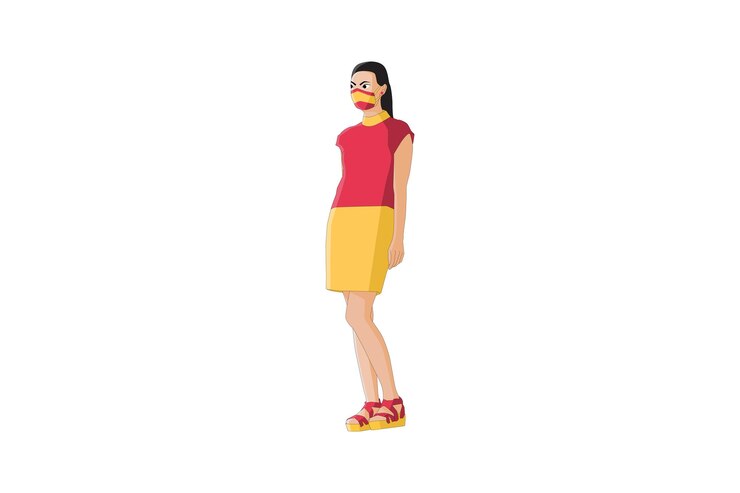 Vector ilustración de vector de mujeres elegantes caminando con máscara