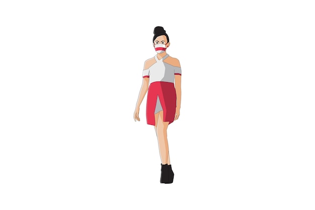 Ilustración de vector de mujeres elegantes caminando con máscara