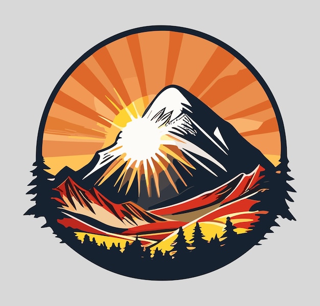 Ilustración de vector de naturaleza de montaña Etiqueta impresa camisetas mercancía aplicaciones libros