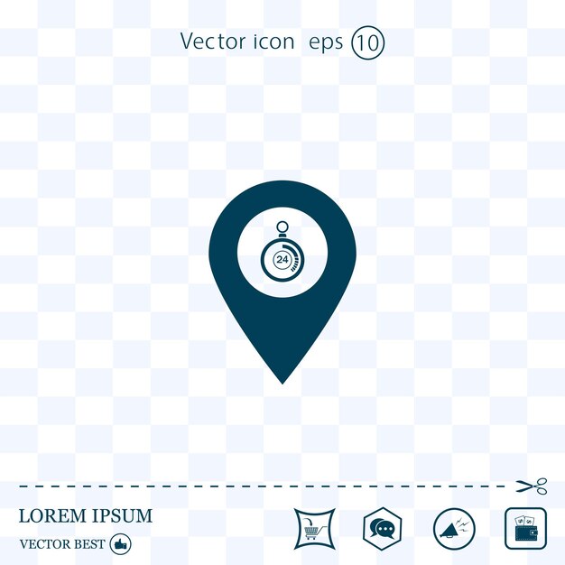 Ilustración de vector de navegador de icono plano de puntero de mapa