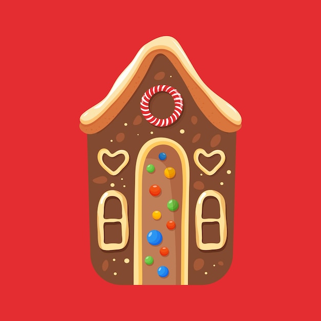 Ilustración de vector de Navidad de casa de pan de jengibre estilo de dibujos animados coloridos