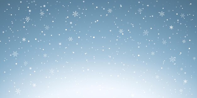 Ilustración de vector con nieve que cae sobre fondo de cielo azul de la Feliz Navidad y Feliz Año Nuevo.