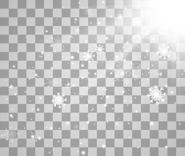 Ilustración de vector de nieve volando sobre un fondo transparente Fenómeno natural de nevadas o