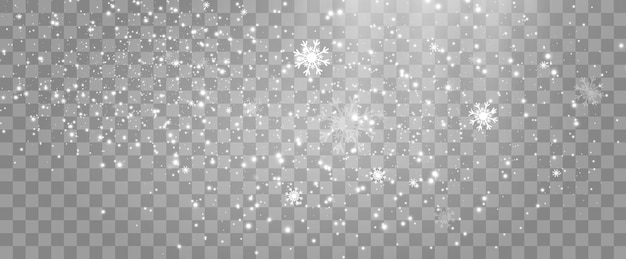 Ilustración de vector de nieve volando sobre un fondo transparente Fenómeno natural de nevadas o