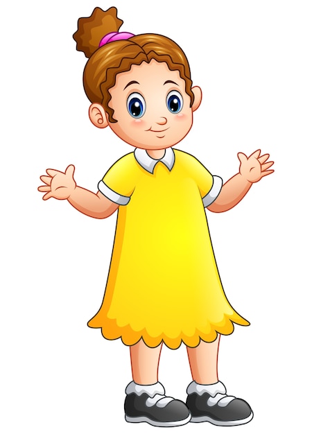 Ilustración de vector de niña de dibujos animados en vestido amarillo