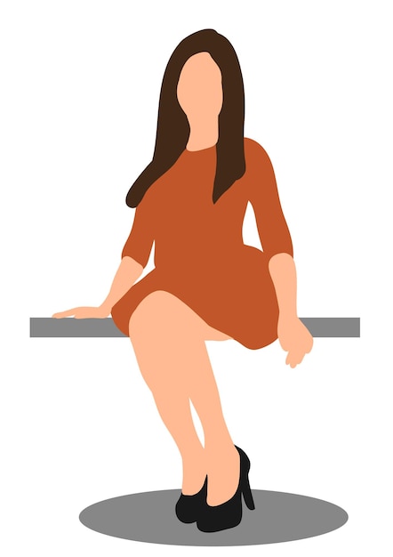 Ilustración, vector, niña sentada, estilo plano, aislado