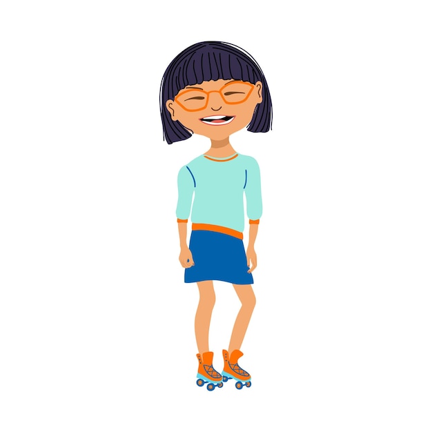 Vector ilustración de vector de niña sonriente patinar actividad deportiva de verano para niños
