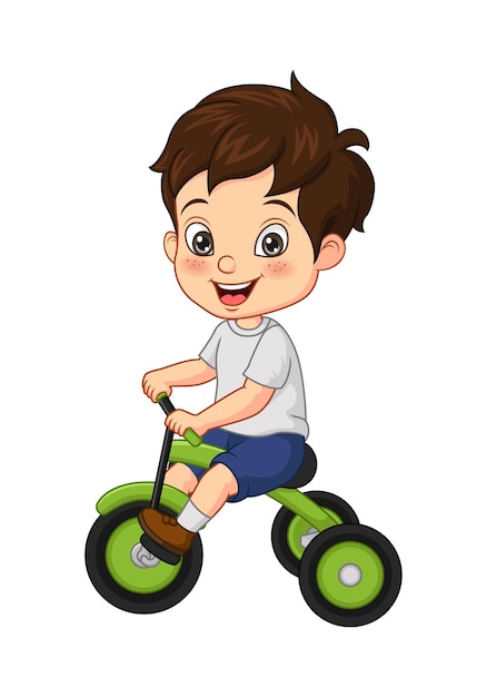 Ilustración de vector de niño pequeño de dibujos animados montando triciclo