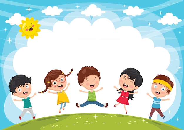Ilustración de vector de niños divertidos jugando afuera