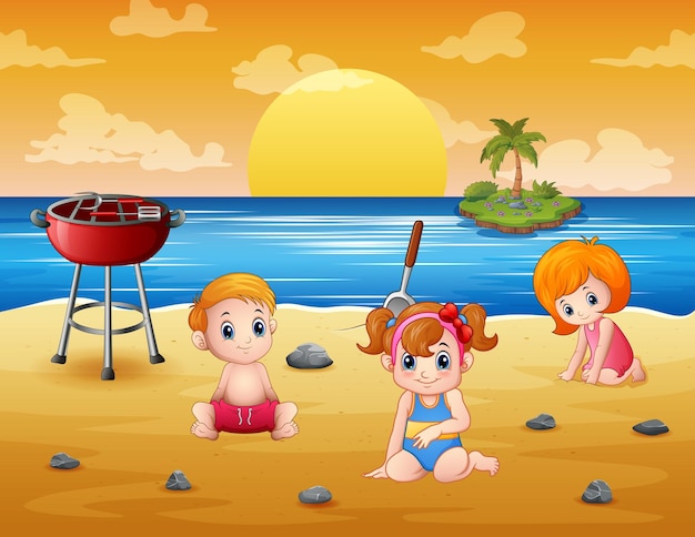 Ilustración de vector de niños jugando en la playa