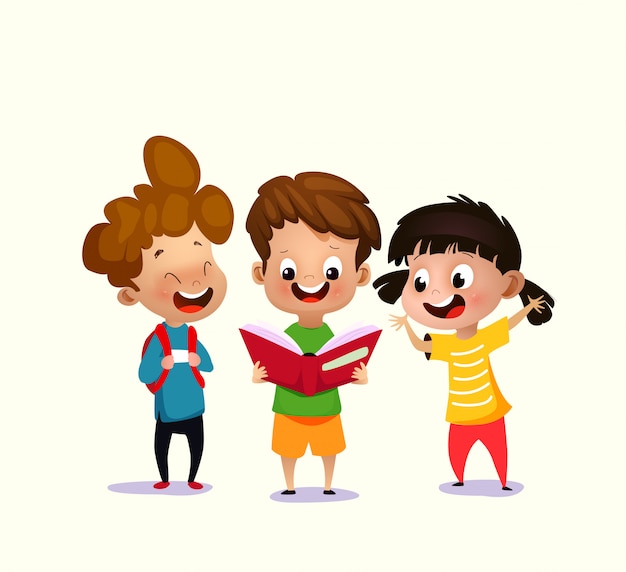 Ilustración de vector de niños leyendo libro abierto