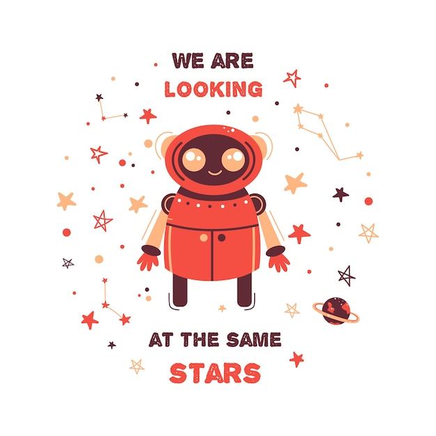 Ilustración de vector de niños lindos Espacio y el universo astronauta constelaciones robot alienígena