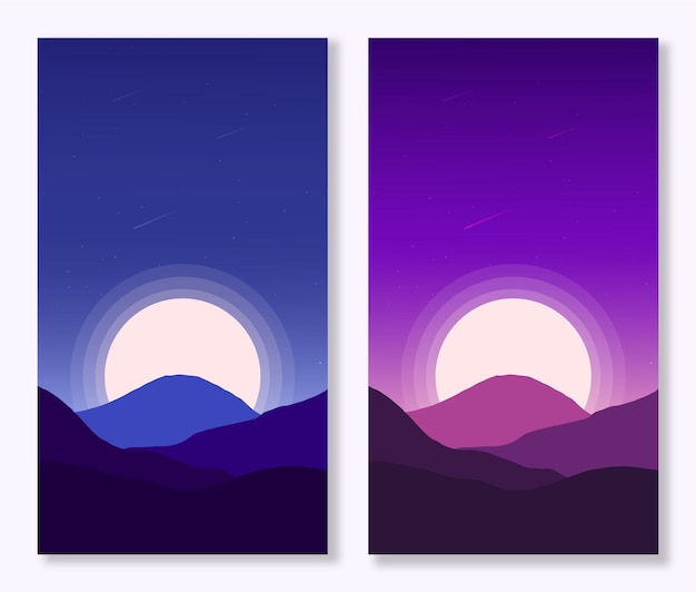 Ilustración de vector de noche y amanecer