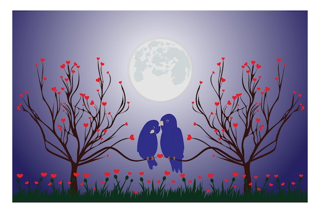 Ilustración de vector de noche de luna de san valentín