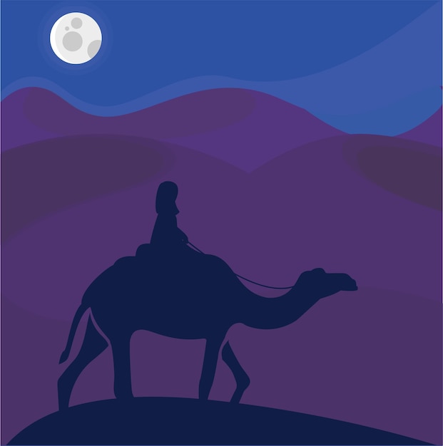 Vector ilustración de vector de noche musulmana árabe viajando en camello